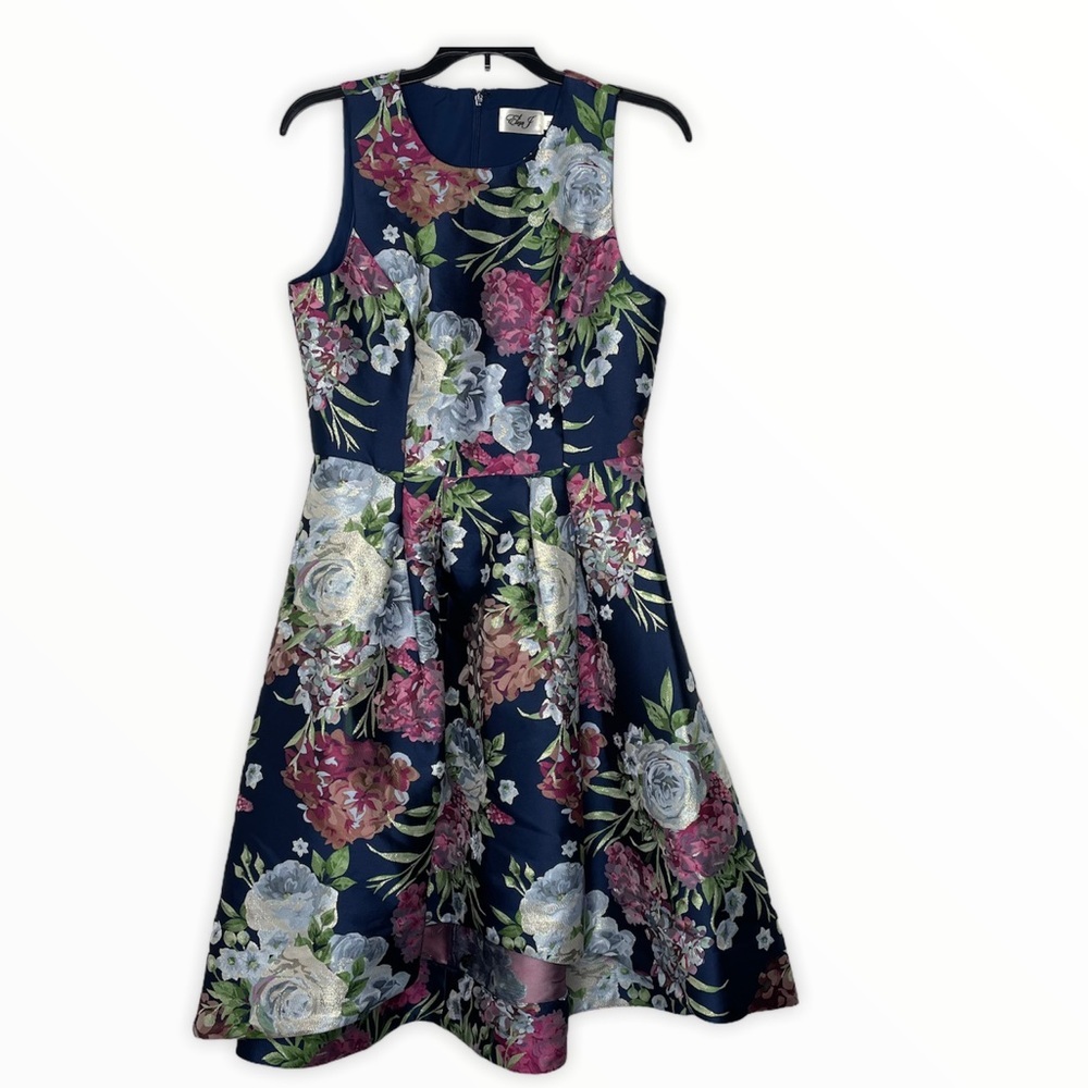 Eliza J Floral Jacquard Fit & Flare Dress in Navy NWT